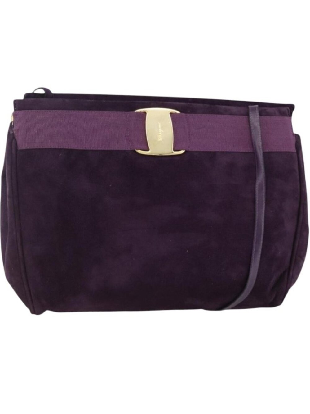 Salvatore Ferragamo Vala Shoulder Bag Suede Purple Gold
